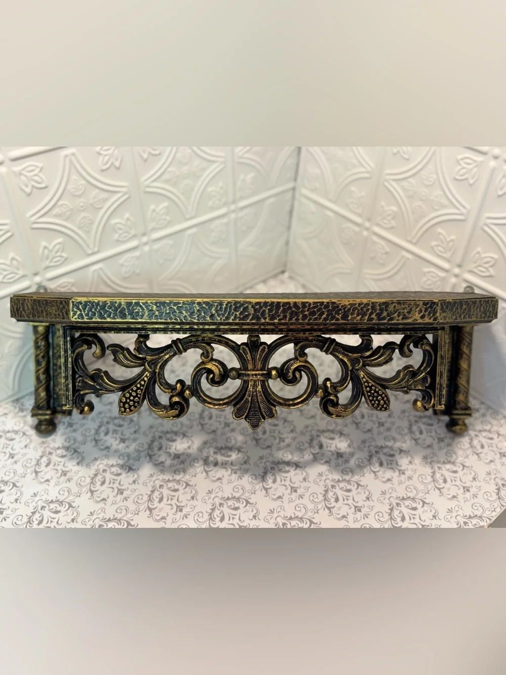 Ornate Gold Faux Metal Wall Accent with Antique Finish